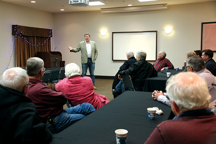 Sask Party leadership candidate Scott Moe spoke to party supporters in Moosomin Monday.